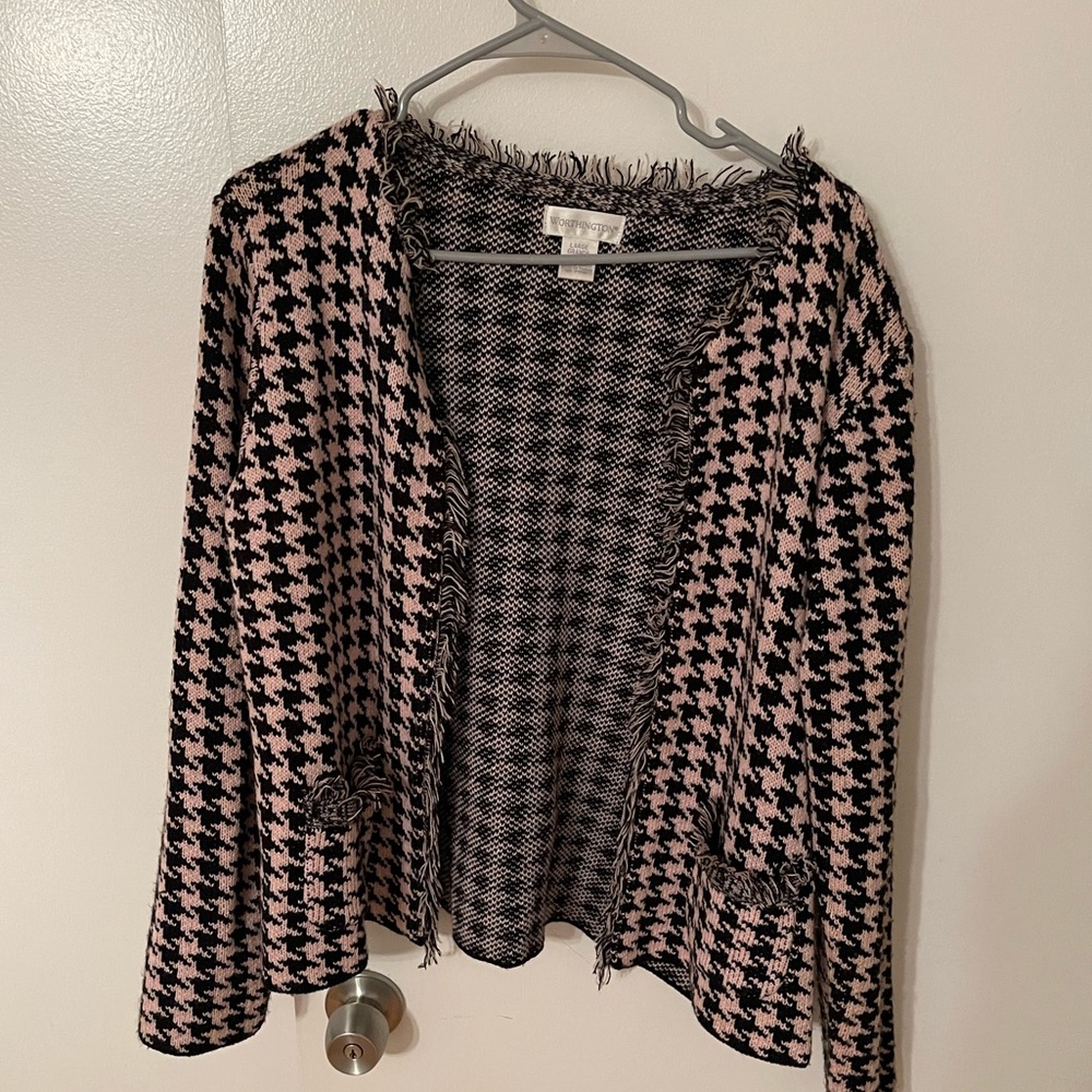 Worthington Blazer sweater houndstooth pink